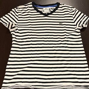 Lacoste navy and White Striped Tee